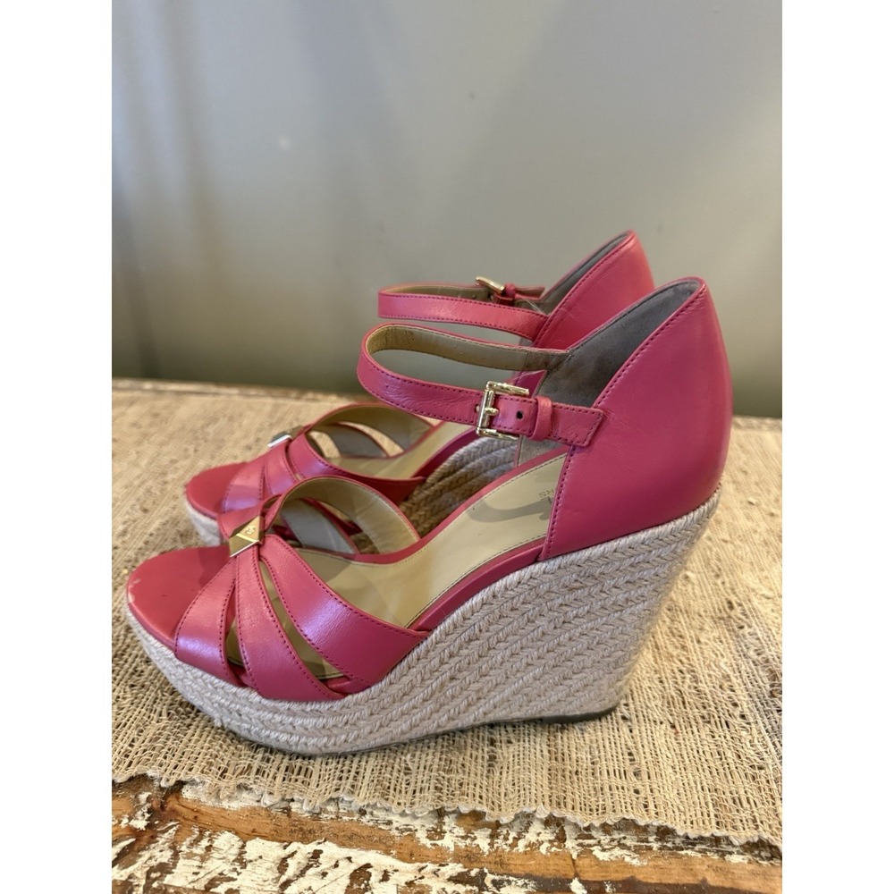 Michael Kors Heels Womens‎ 10M Flora Strappy Wedge Espadrille Coral Pink - Picture 2 of 13